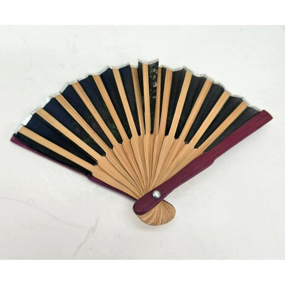 Vintage Asian Paper & Bamboo Hand Fans Set With Bird & Floral Designs je186 - Picture 5 of 12